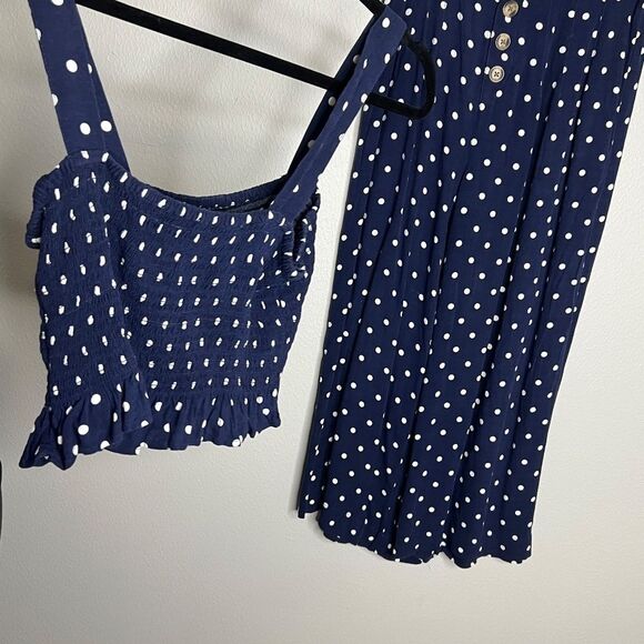American Eagle 2 piece Coordinating Set Top and Pants Navy Blue Polka Dot Size S - Picture 2 of 11